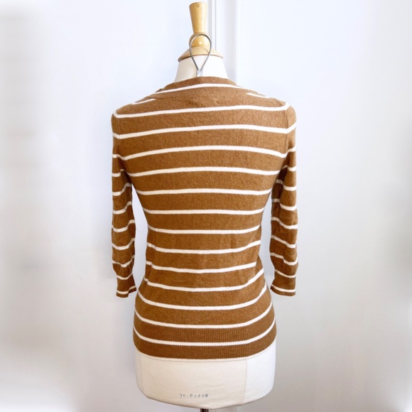 J.Crew 100 Italian Cashmere Pullover Sweater Brown Beige Striped Extra Small XS - Picture 2 of 5